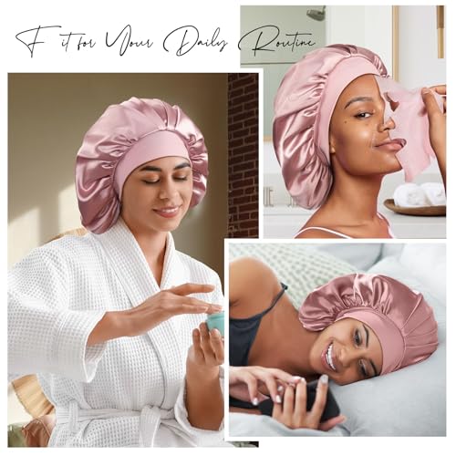 Umisleep Pink Silk Bonnet for Sleeping Women - 22 Momme Double Layer, Adjustable Fit