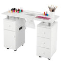 Manicure Table Nail Tech Desk with Electric Dust Collector, Nail Table Station w/Charging Socket, 4 Drawers, Lockable Wheels & 2 Wrist Rests – Professional Nail Station for Salon & Home, Snowy White