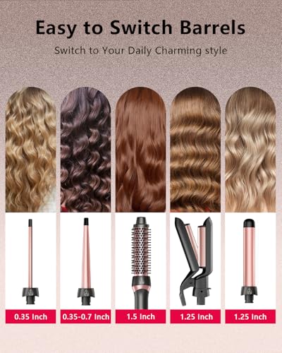 Aduarjo 5-in-1 Ceramic Curling Wand & Brush Set for Beach Waves