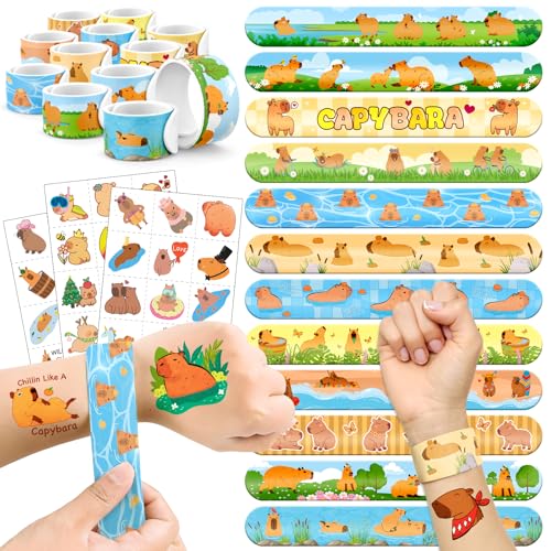 Capybara Party Favors Set - 60 Piece Kit with Slap Bracelets & Tattoos