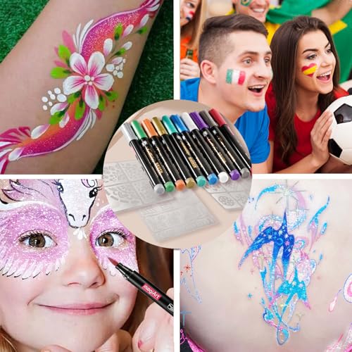 YOUKOYI Temporary Tattoo Pens 10-Pack, Washable Body Markers