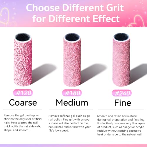 Pink SALVMARY Mini Sanding Bands for Nail Drill 180 Grit - 600 Pcs, Model Variation