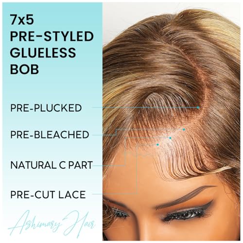Ashimary Body Wave Bob Wig 14" Glueless Human Hair 7x5 Lace