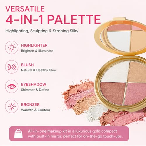 Dulele 4-in-1 Eye & Cheek Palette with Highlighter, Blush & Bronzer
