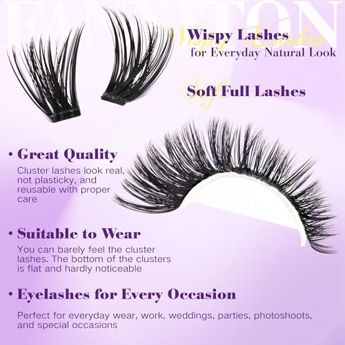 Manga Lash Clusters Natural Look Anime Japanese Eyelash Extensions 488 pcs 8-18MM Wispy Cluster Lashes for Cosplay, Thick Volume Wet-Look and Natural 2 Styles of Lash Extension with Thin Band