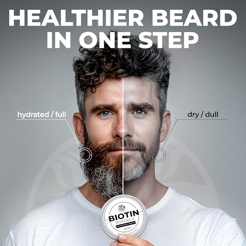 Biotin Beard Balm for Men ? Made in USA ? Beard Growth & Moisturizer with Castor Oil & Jojoba Oil ? Organic Styling Wax for Thickening & Softening ? Mustache Conditioner