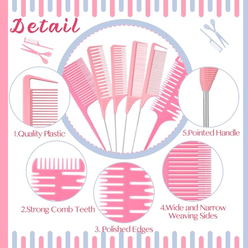 Patelai 6 Pack Pink Highlighting Hair Combs for Weaving & Styling (Classic Style)