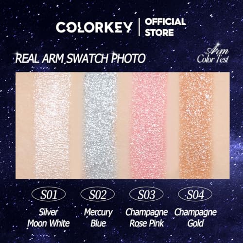 COLORKEY Stardust Diamond Mono Eyeshadow, High-Pigment Single Eye Shadow with Diamond Sparkle, Long-Lasting, Waterproof, Smudge-Proof, Multi-Dimensional Shine, Enhances Eye Contour (S02)