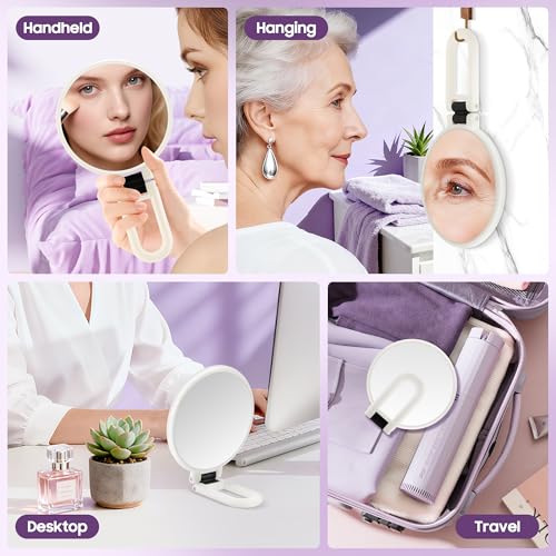 B Beauty Planet White 40X Magnifying Hand Mirror with Handle Travel Foldable Makeup Tool