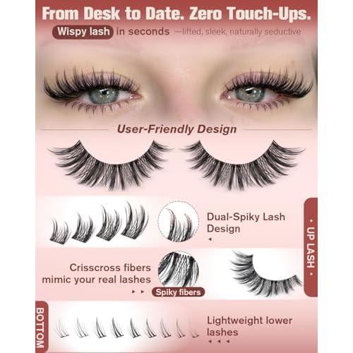 Focipeysa Wispy Lash Clusters Natural Eyelash Clusters Pesta?as Postizas Naturales Spiky Manga Lash Extensions C Curly Individual Lashes 10-16mm with Bottom Lashes Clusters DIY Lash at Home