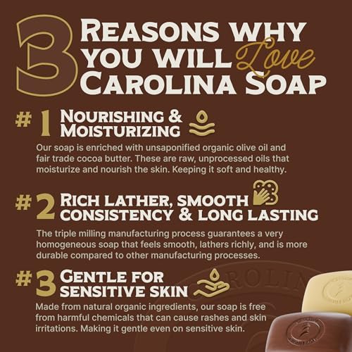 Carolina Castile Soap Patchouli Bergamot Bar Soap ? Triple Milled for a Smooth, Silky Lather ? Made with Unsaponified Olive Oil & Fair-Trade Cocoa Butter for a Soft, Daily Wash for Men and Women ?5 oz