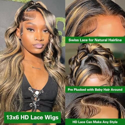 28" 13x6 Balayage Body Wave Lace Front Wig FB/27 180% Density