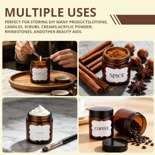 4 oz Amber Glass Jars with Lids, 4 Pack Airtight