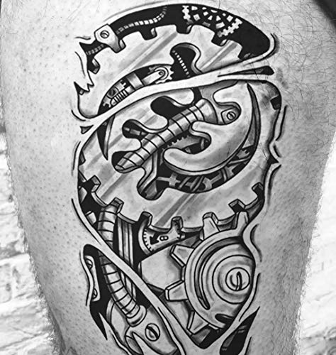 Biomechanical Gear Temporary Tattoos - 6 Sheets Waterproof Fake Tattoos