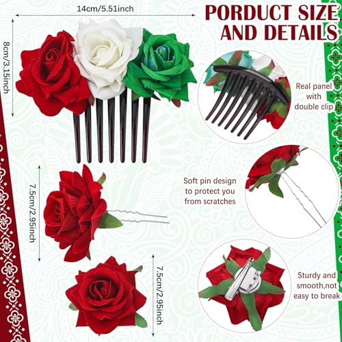 7 Pcs Mexican Independence Day Hair Accessories Set with Flowers for Women