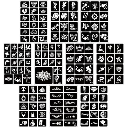 Temporary Tattoo Stencils Kit - 350+ Henna Designs for Face & Body