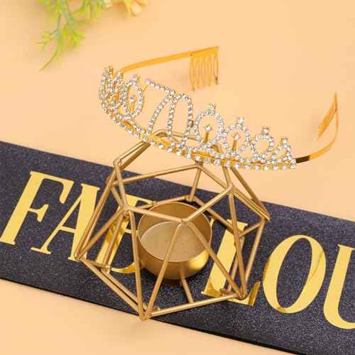 "70 & Fabulous"Sash & Rhinestone Tiara Set, Black Gold 70th Birthday Gifts for Women, Birthday Sash/Tiara for Women's 70th Birthday Party Decoration (Black 70th)