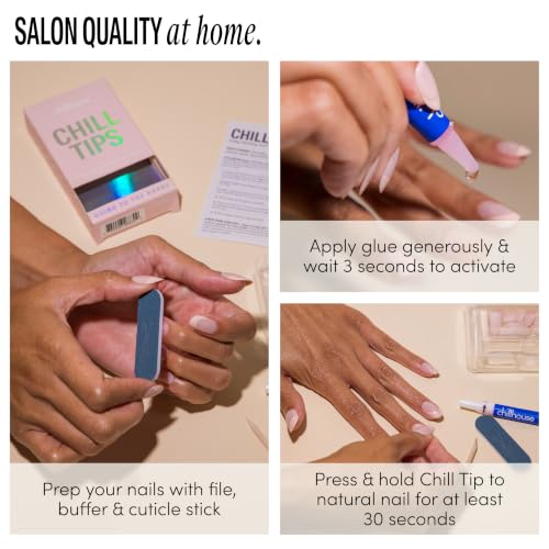 Chillhouse Costa Sunset French Tip Press-On Nails Kit - Almond Style, 30 Shapes & Sizes, 2 Weeks Wear, Custom Fit, Nail Art