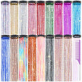 18 Pack Clip-in Hair Tinsel Extensions - 22 Inch Glitter Hair Accessories
