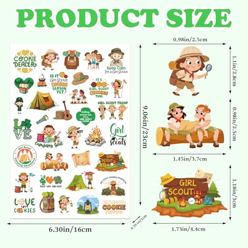 Girl Sccout Temporary Tattoos, 300+ Cute Girl Sccout Tattoo Stickers, Junior Brownie Scouts Cookies Party Favors Decorations for Girls Kids Cub Scouts Supplies Prizes Rewards