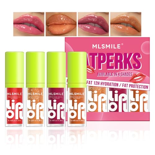 4-Color Lip Glow Oil Set - Hydrating Plumper with Soft Brush