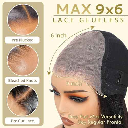 9x6 Bob Wig Human Hair Glueless Wigs Human Hair Pre Plucked Pre Cut HD Lace Front Glueless Wigs Human Hair 200% Density Short Straight Bob Wigs for Black Women 12 inch