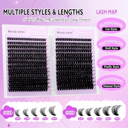 WENDY LASHES Cluster Eyelash Extensions 60D+80D 10-18MM