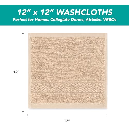 Arkwright Premium Washcloths - (Pack of 24) - Soft & Absorbent, 100% Ringspun Cotton, Contemporary Design Wash Cloths with Dobby, Multipurpose Fingertip Towels, Beige