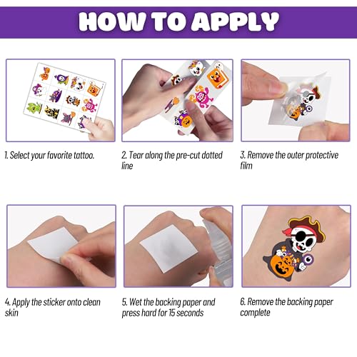 96 Pre-Cut Halloween Temporary Tattoos for Kids Party Favors