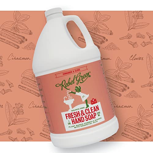 Rebel Green Liquid Hand Soap - Moisturizing Natural Bathroom & Kitchen Liquid Soap - Gentle Household Hand Wash with Cinnamon & Clove Scent - (1 Gallon Refill Bottle)