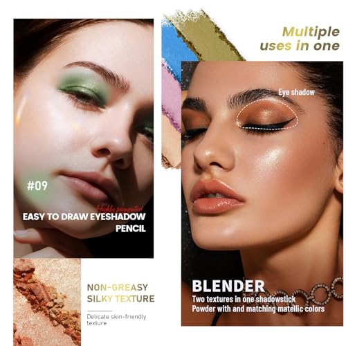 Light Copper Shimmer Dual Ended Eyeshadow Stick 12 Colors Matte and Shimmer Waterproof Long Lasting Creamy Eyeshadow Pencil for Smokey Eye Natural Everyday Makeup