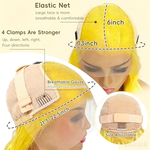 JINNOO 22-Inch Yellow Lace Front Wig - 200% Density Body Wave