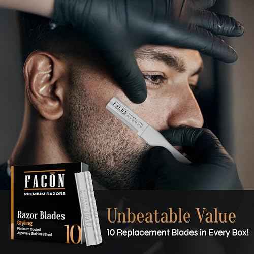Fac?n Beard Razor for Men - Professional Beard Shaping Tool Grooming Kit with 11 Replacement Blades, Mustache Shaper, Edger & Lineup, Premium Precision Straight Edge Razor 100% Stainless Steel Blade