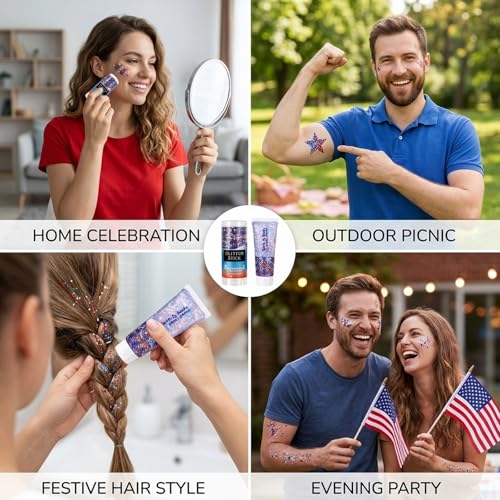 Patriotic Glitter Tattoos - 2PCS 4th of July Face & Body