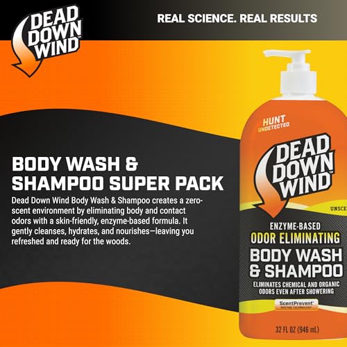 DEAD DOWN WIND Body & Hair Soap Pump Top | 32 oz Bottle | 2 Pack (64 oz.) | Unscented | Sensitive Skin Body Wash & Body Soap, Hunting Accessories
