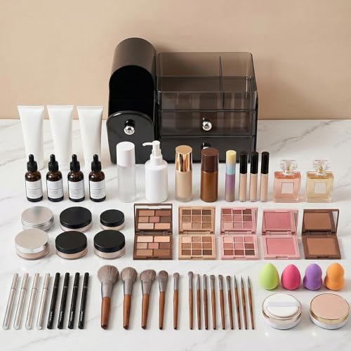 Makeup Organizer with Dustproof Brush Holder & Drawers