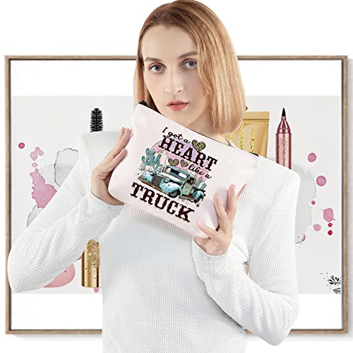 LEVLO Country Music Quote Cosmetic Bag Song Western Gift I Got A Heart Like a Truck Musical Make Up Zipper Pouch Bag Cowboy Cowgirl Merchandise (Like a Truck)