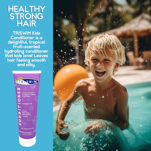 TRISWIM Kids Swim Suds & Conditioner Set 8.5 fl oz each | Natural Tear-Free 2-in-1 Shampoo Chlorine Removal & Body Wash with Detangler - Gentle Hair and Skin Care Solution for Active Kids