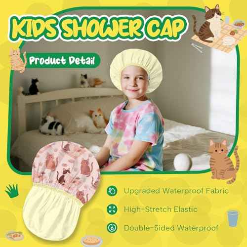 Years calm Kids Shower Cap, Waterproof Reusable Cartoon Bath Cap with Double Layers & Soft Elastic Band, Washable shower cap for kids, Great for Daily Bath