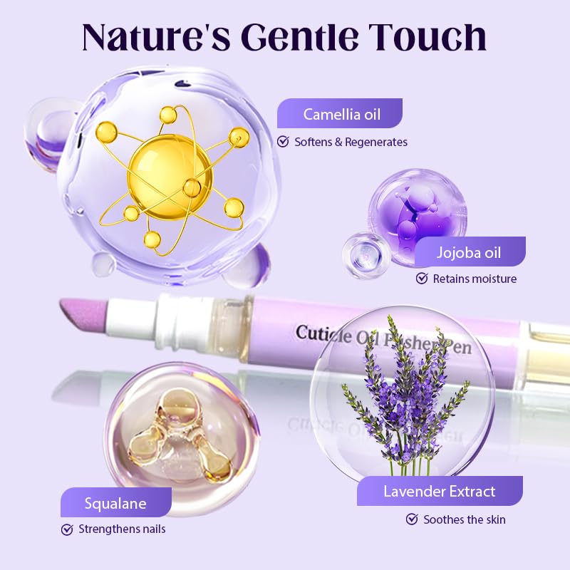 2-in-1 Cuticle Pusher & Oil Pen for Nail Care - Lavender Infused