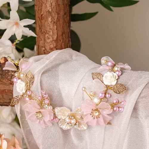 Campsis LED Flower Girl Headpiece, Purple Floral Crystal Light up Headband, Leaf Bridal Wedding Hair Accessories for Girls