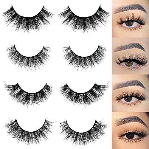 Mink Lashes Natural Look Mikiwi Eyelashes, 14-18mm 5D Mink Eyelashes, Natural Lashes Strip