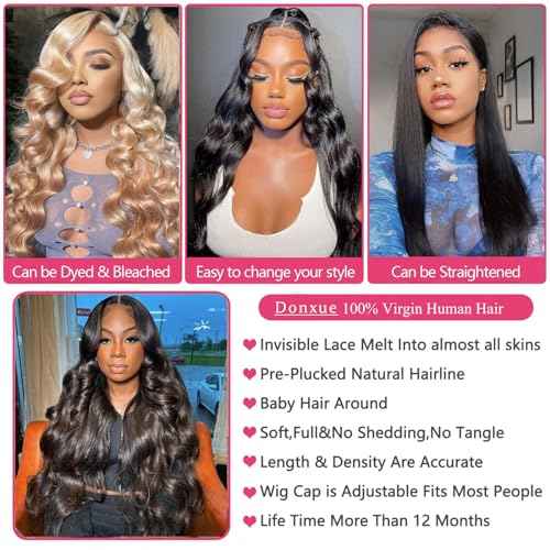 13x6 HD Frontal Wig 250 Density HD Lace Front Wigs Human Hair Pre Plucked with Baby Hair Brazilian Virgin Hair Glueless Body Wave Wig 26 Inch Transparent Lace Front Wigs Human Hair Natural Black