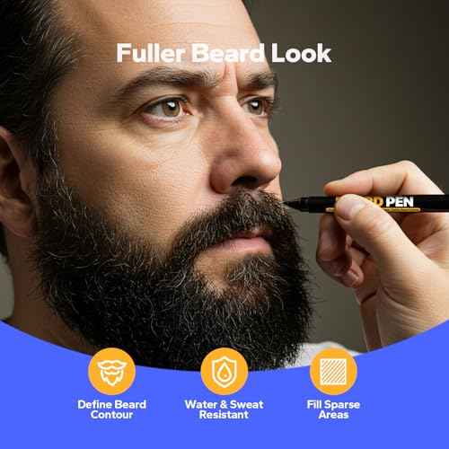 Beard Pen Filler for Men (2 Pack, Black), Waterproof Beard Filler, Sweatproof Beard Pencil, Quick Patchy Beard Fix, Natural Beard Coloring Pen, Portable Beard Marker