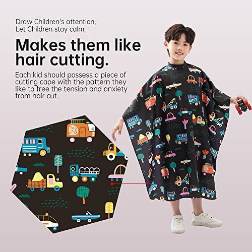 Kids Hair Cutting Cape with Cars Pattern, Adjustable Salon Hairdresser Cover for Children & Toddlers