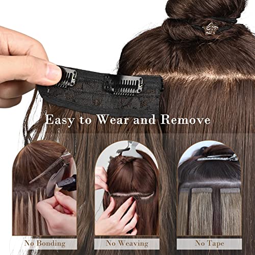 REECHO Hair Extensions, 4PCS Clip in Hair Extensions HE001 Natural Soft Synthetic Hairpieces for Women (20 Inch-200 Gram (Pack of 4), Dark Brown)