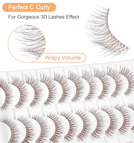 Brown Cat Eye Faux Mink False Lashes - 10 Pairs, Clear Band