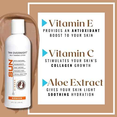 Sun Laboratories By Giesee Tan Overnight Self Tanning Lotion 8 oz 2 Pack, Self Tanning Lotion, Self Tanner, Tanning Lotion, Odorless, Non-Toxic, Medium, Light & Fair Skin, Face & Body
