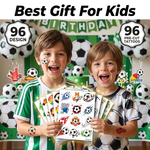 Soccer Temporary Tattoos for Kids - 96 PC Set