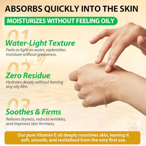 Vitamin E Oil for Skin,75,000 IU Pure Vitamin E Oil for Face, Hair,Nail & Body Tightening Plump Skin,Reduce Fine Lines & Scars,Non-GMO